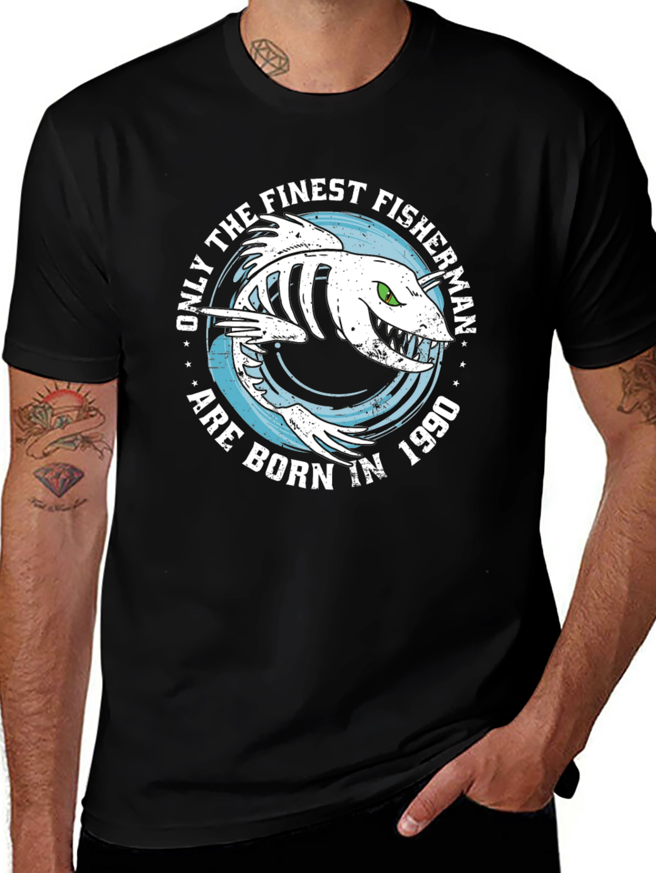 Finest Fisherman Born in 1990 Black T-Shirt