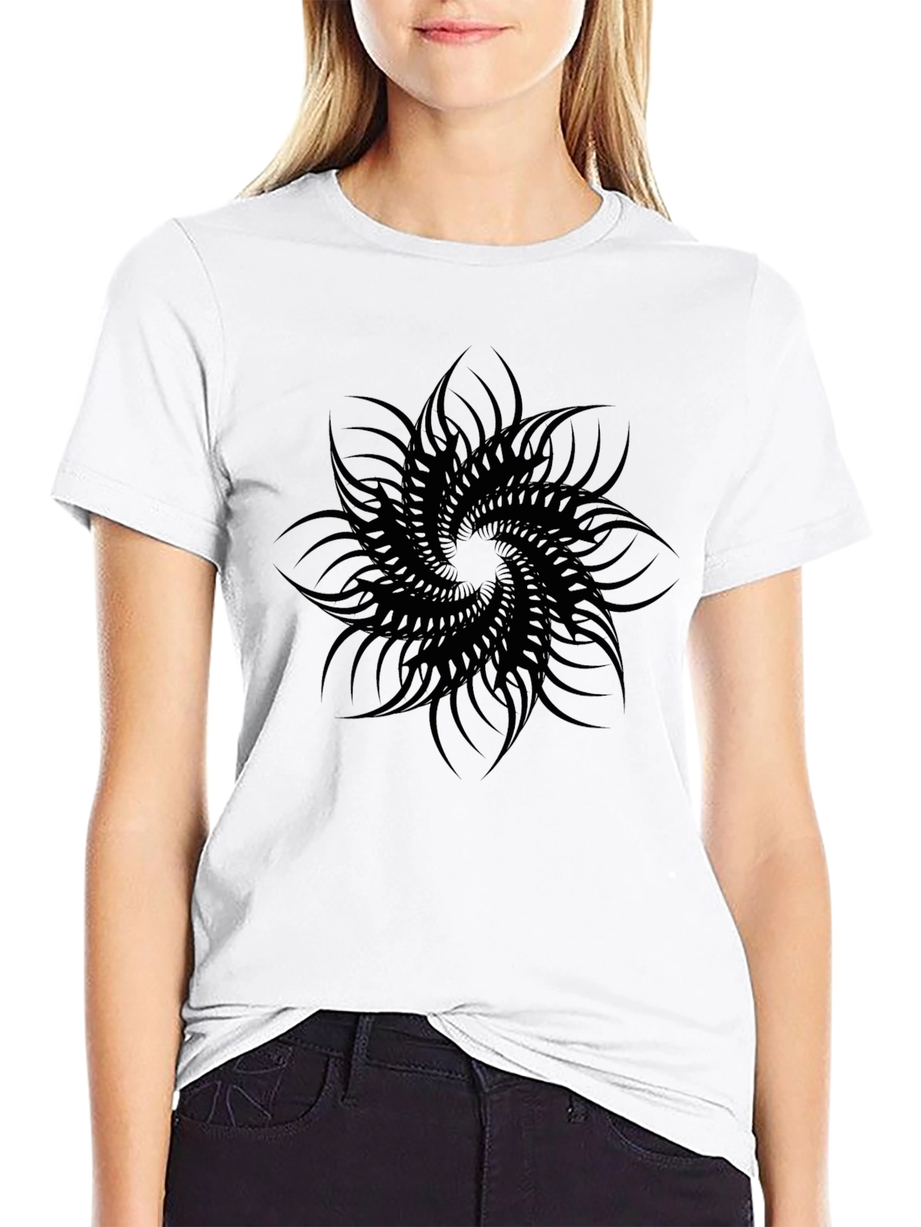 Abstract Swirl Graphic Tee - Black Cotton