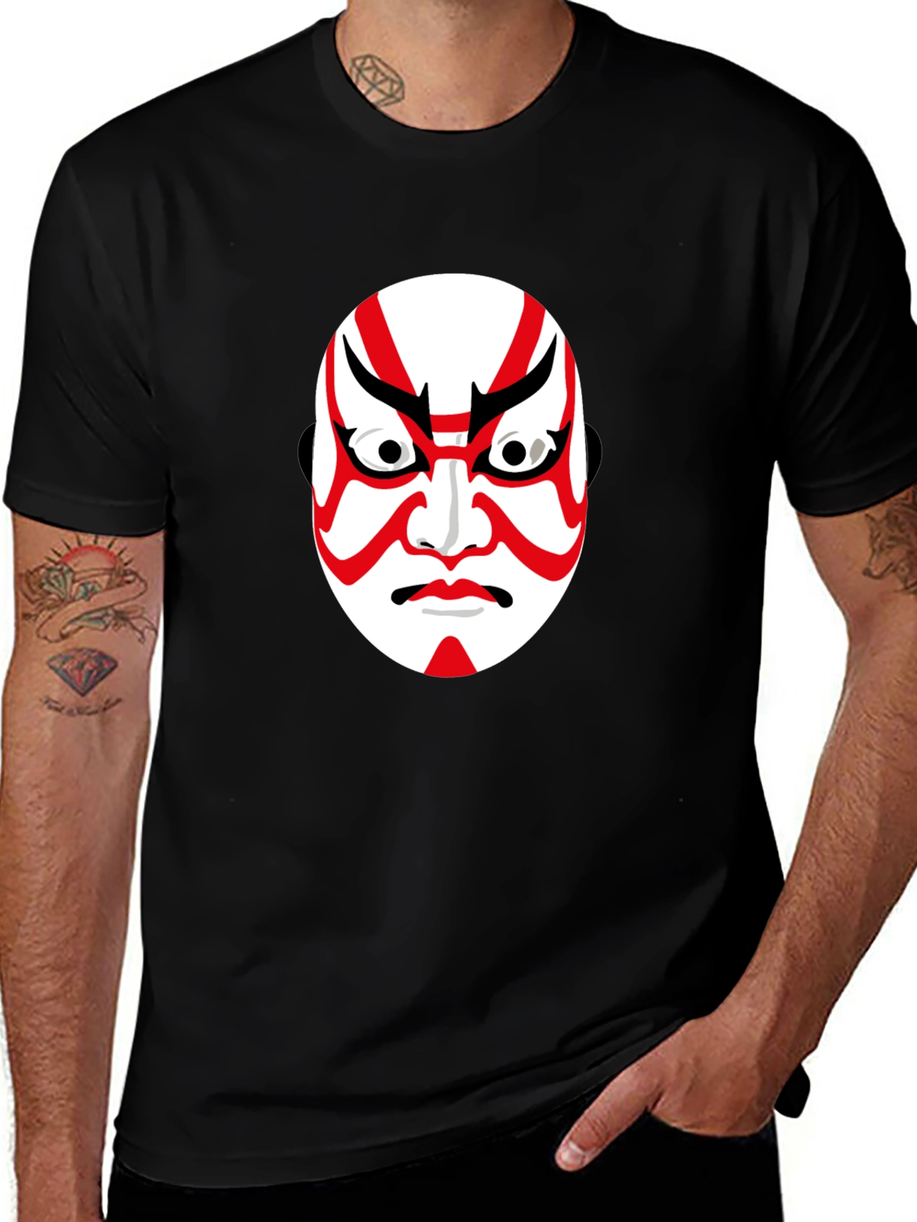 Kabuki Mask Graphic Tee - Black Cotton T-Shirt