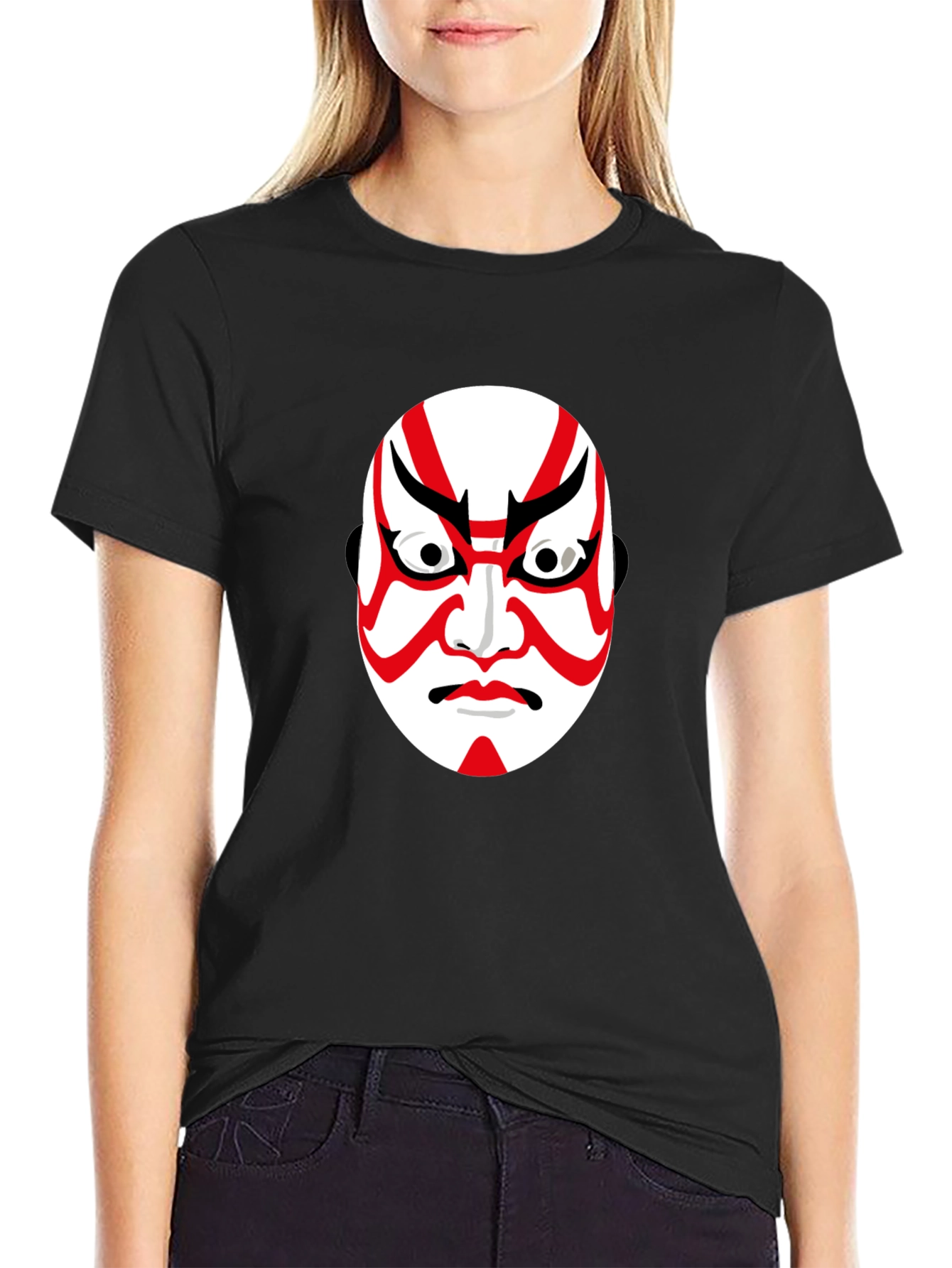 Kabuki Mask Graphic Tee - Black Cotton T-Shirt