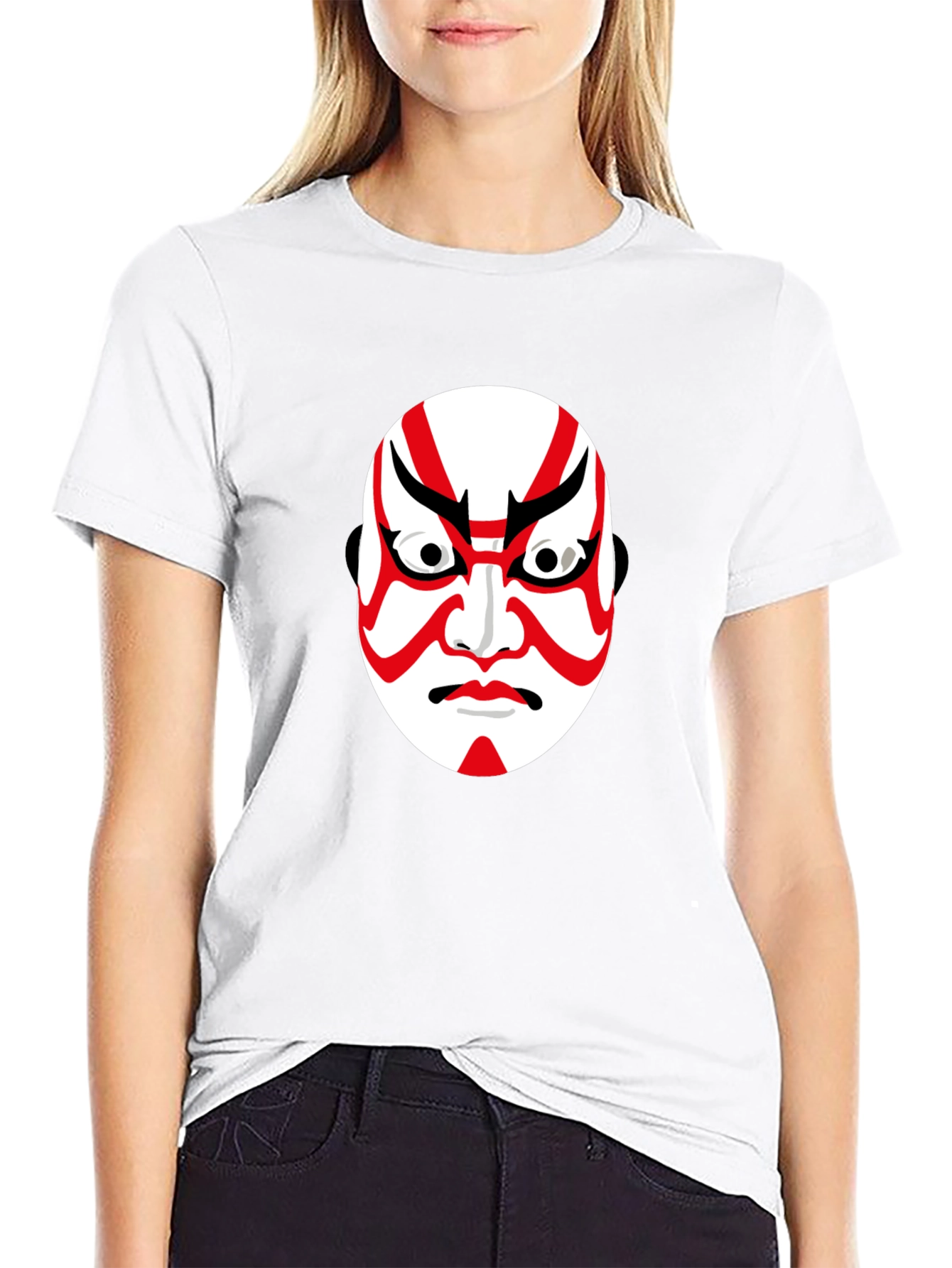 Kabuki Mask Graphic Tee - Black Cotton T-Shirt
