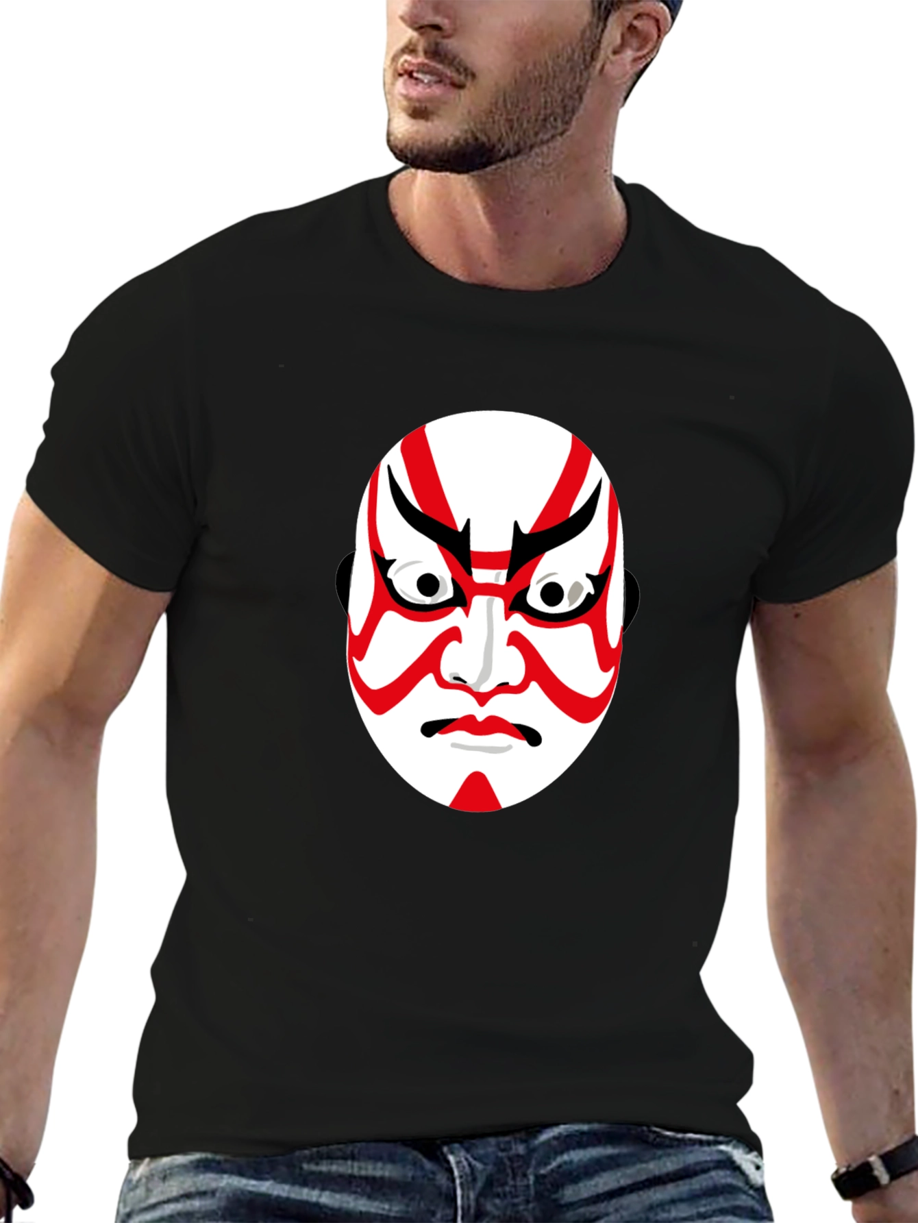 Kabuki Mask Graphic Tee - Black Cotton T-Shirt