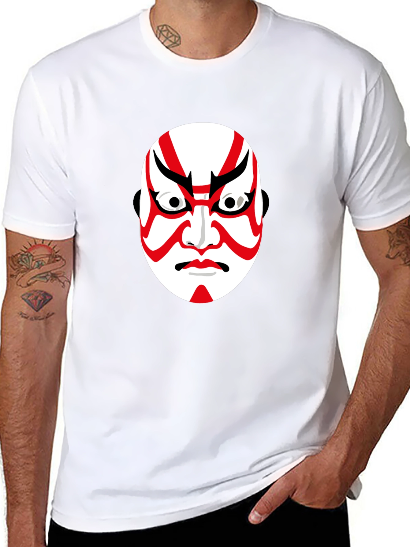 Kabuki Mask Graphic Tee - Black Cotton T-Shirt