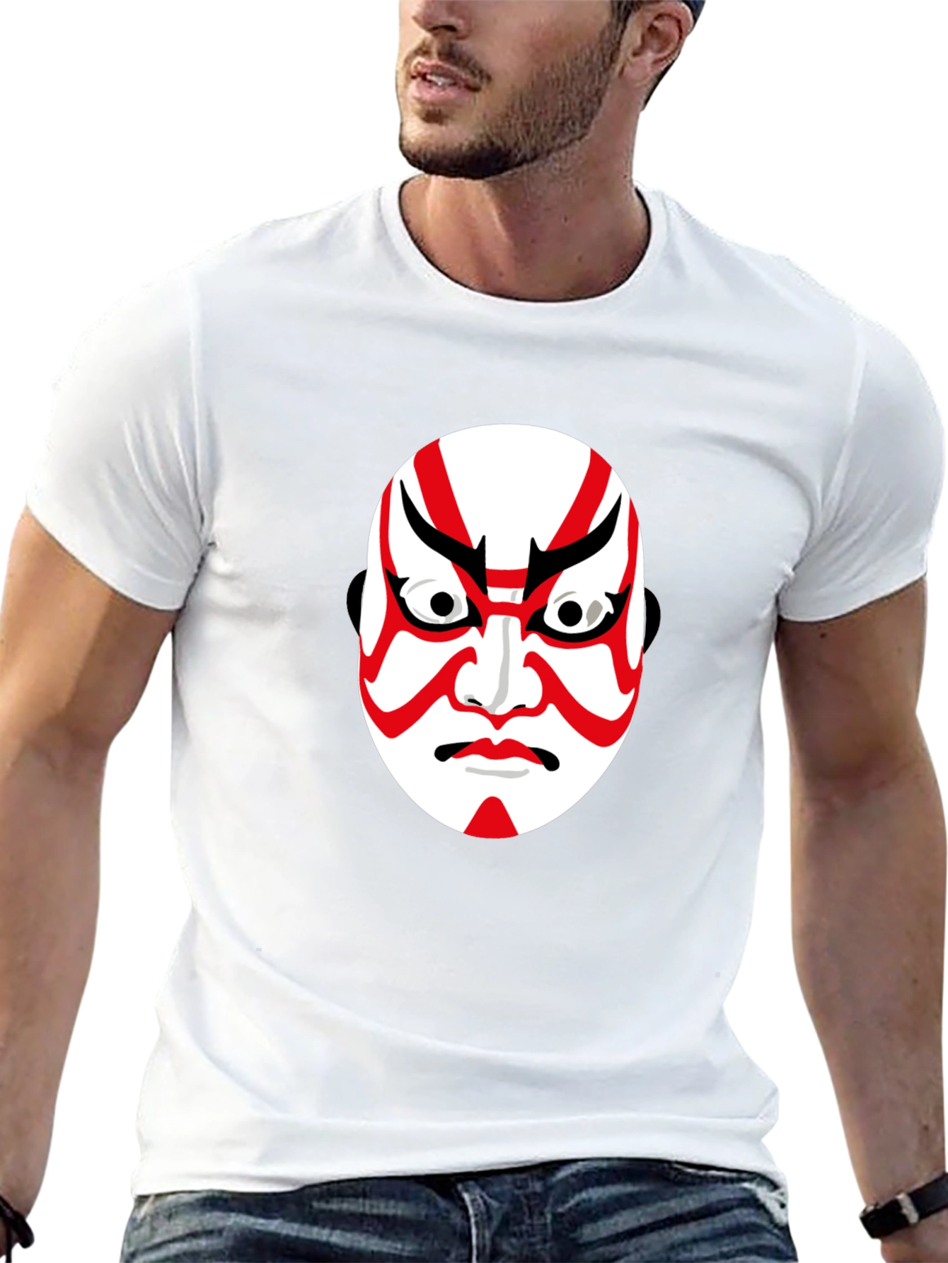 Kabuki Mask Graphic Tee - Black Cotton T-Shirt