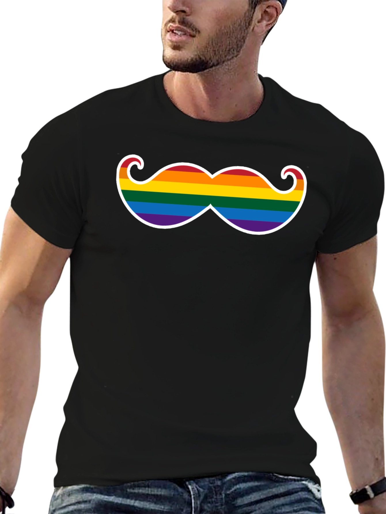 Rainbow Mustache Graphic T-Shirt