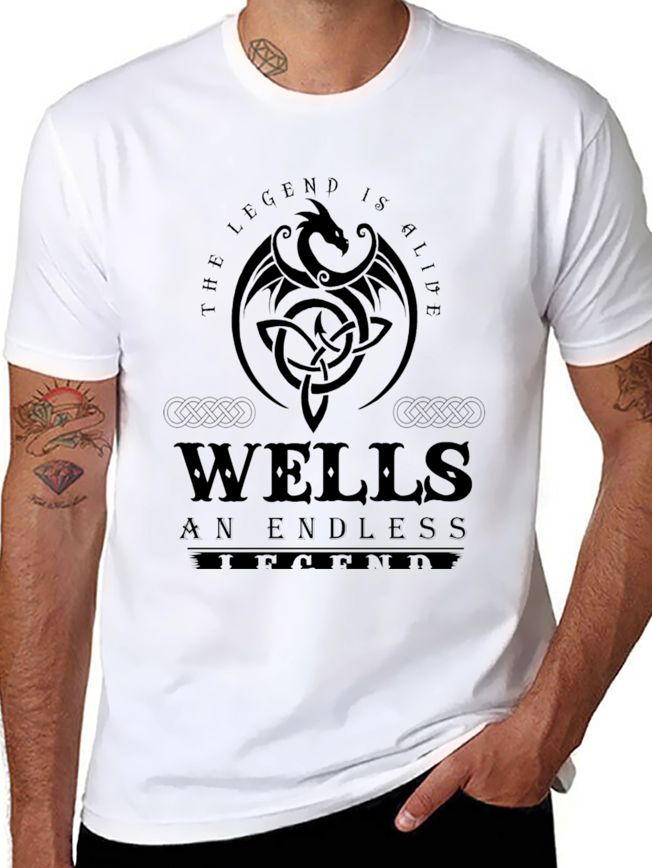 Wells Legend Black T-Shirt Dragon Graphic Print