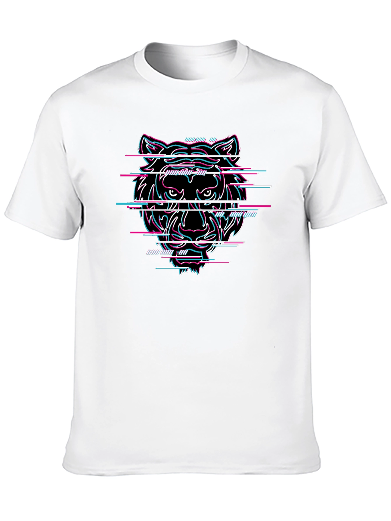 Glitch Tiger Graphic Black T-Shirt