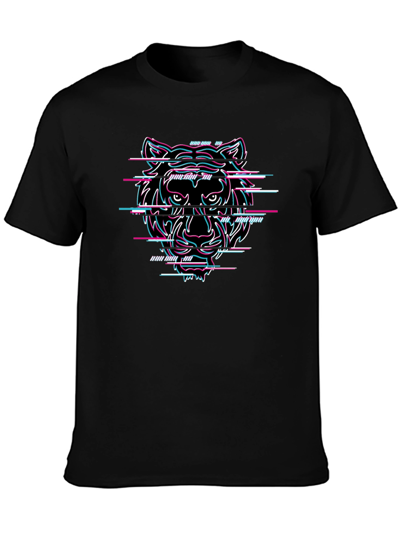 Glitch Tiger Graphic Black T-Shirt