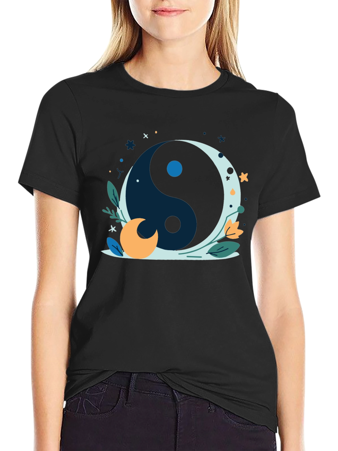 Yin Yang Moon Black T-Shirt