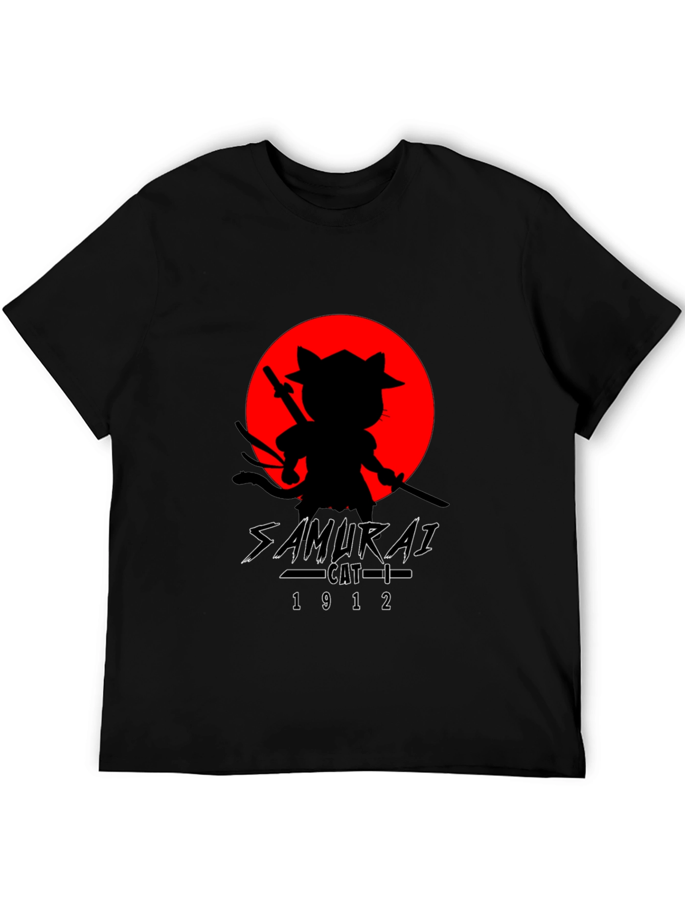 Samurai Cat T-Shirt - Black Graphic Tee
