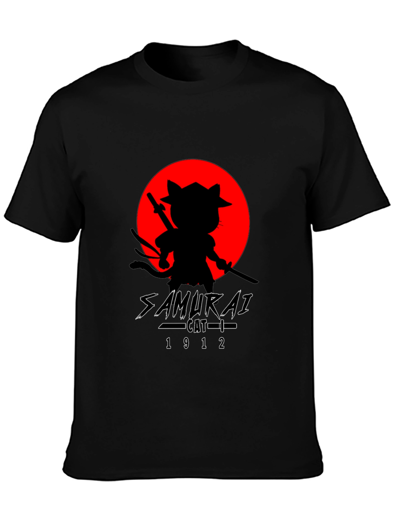 Samurai Cat T-Shirt - Black Graphic Tee