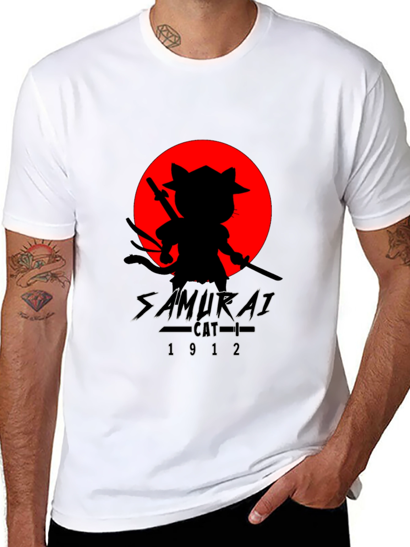 Samurai Cat T-Shirt - Black Graphic Tee