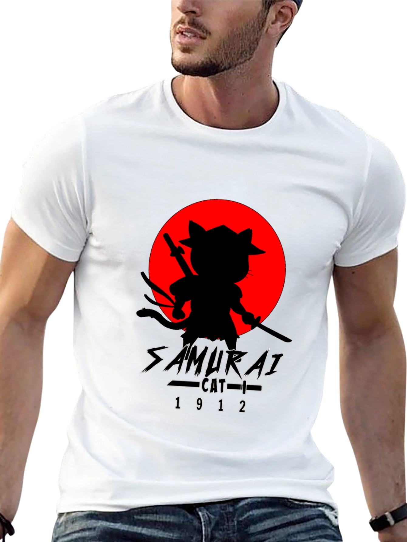 Samurai Cat T-Shirt - Black Graphic Tee