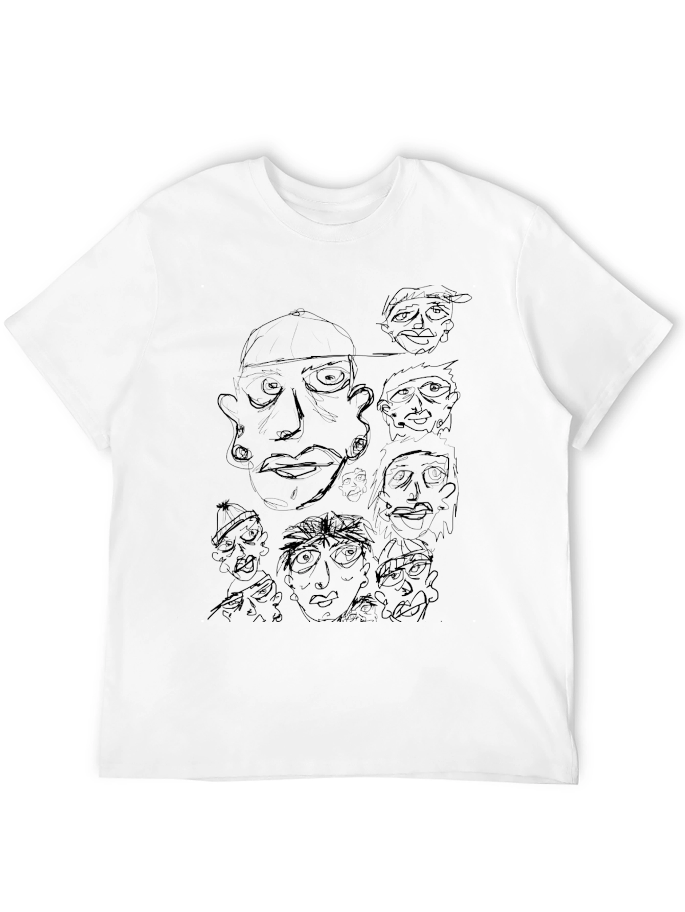 Unique Line Art Graphic Print Black T-Shirt