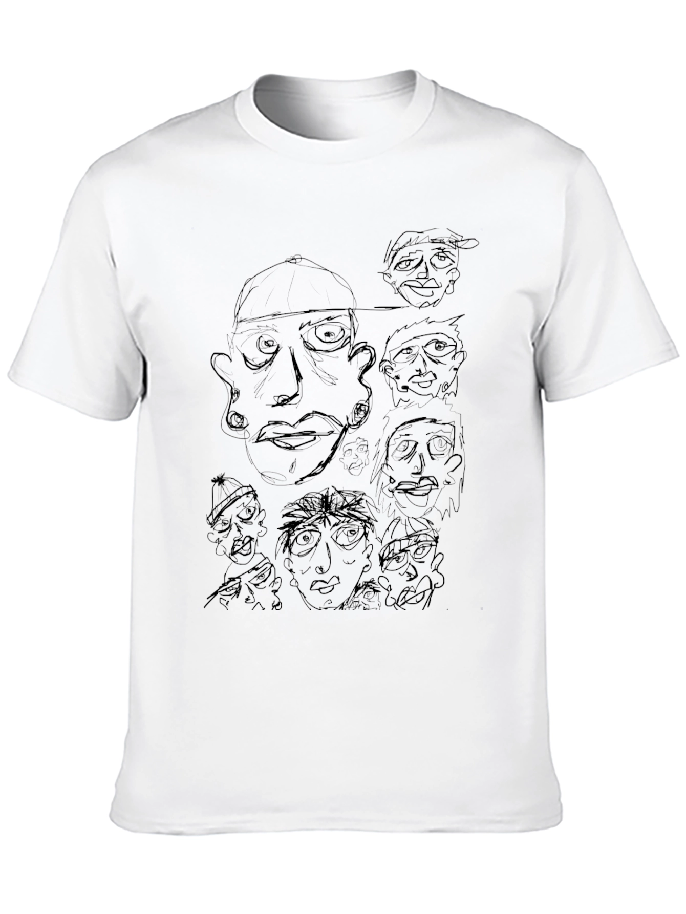 Unique Line Art Graphic Print Black T-Shirt