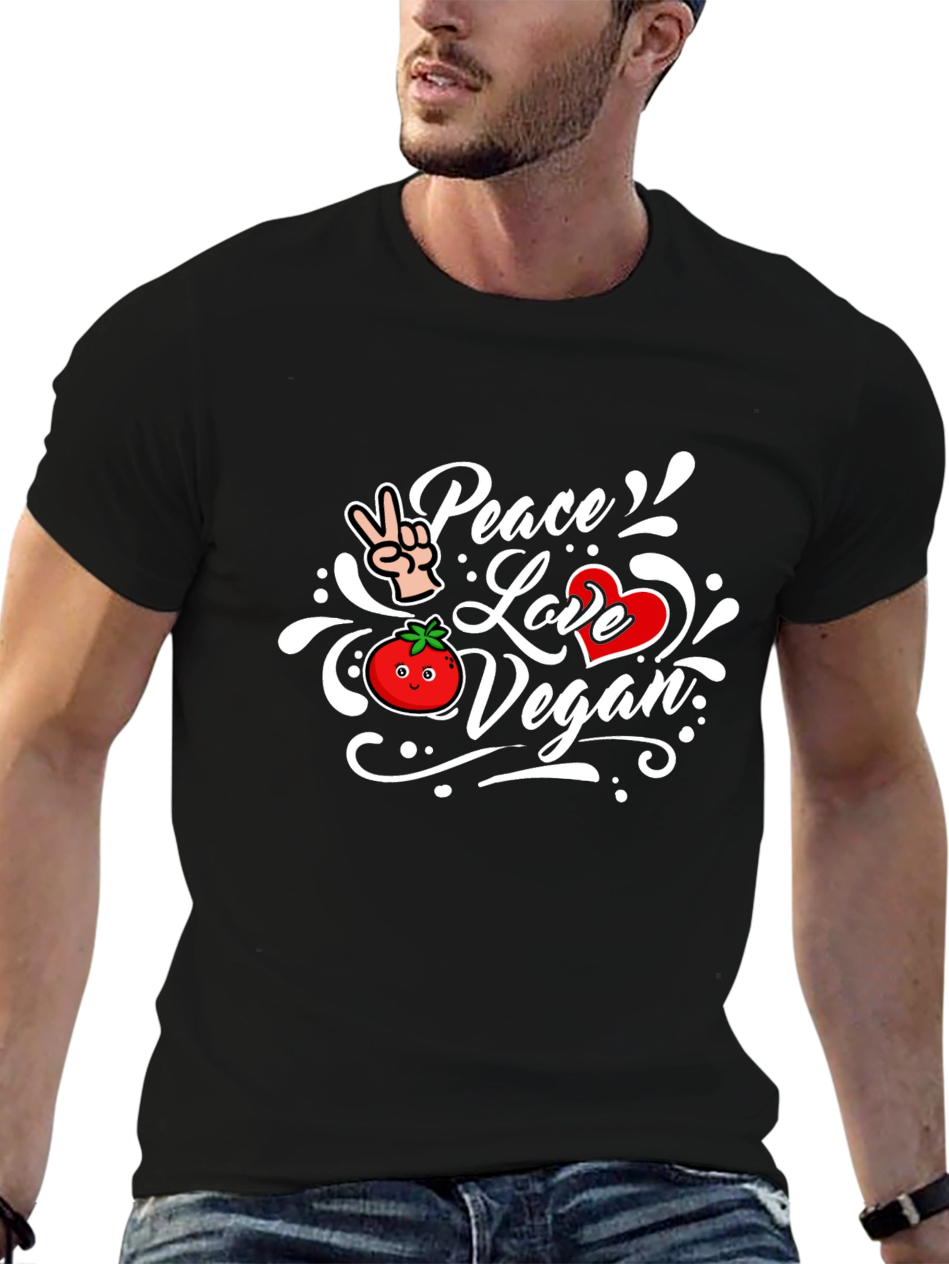 Peace Love Vegan Black T-Shirt