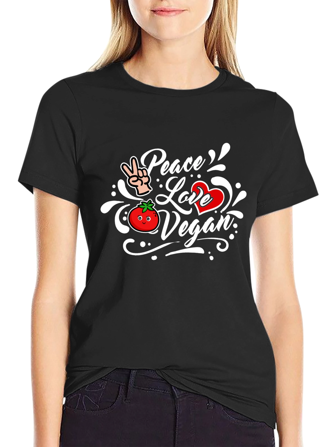 Peace Love Vegan Black T-Shirt