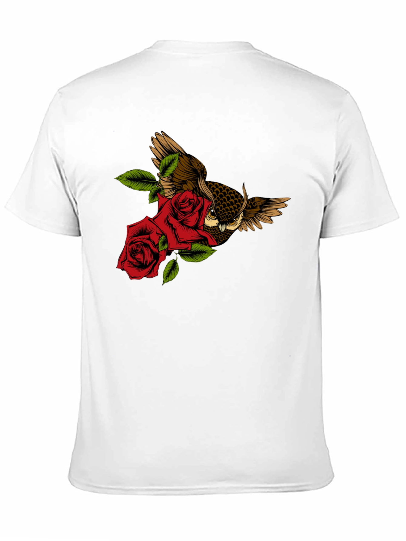 Owl and Rose Graphic T-Shirt - Black