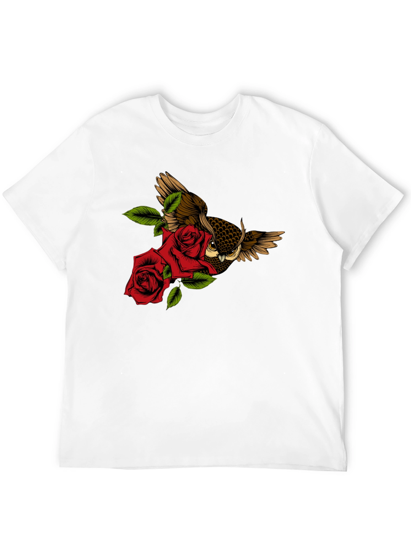 Owl and Rose Graphic T-Shirt - Black