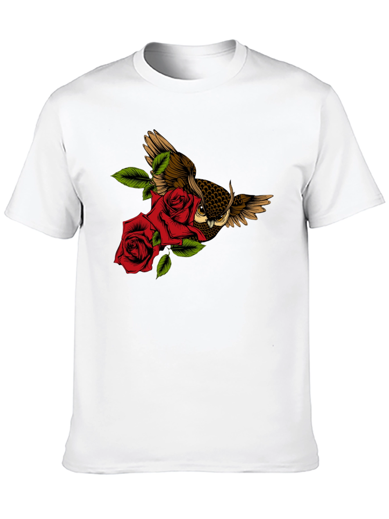 Owl and Rose Graphic T-Shirt - Black