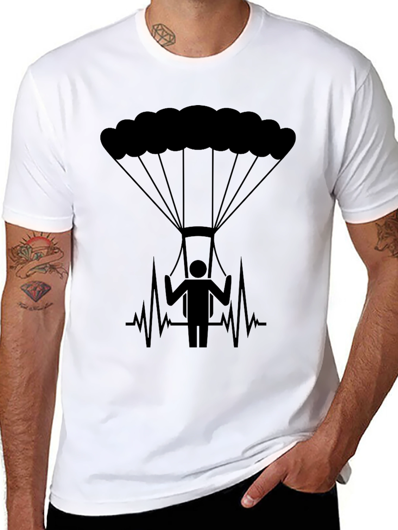 Parachute Heartbeat T-Shirt - Skydiving Thrill