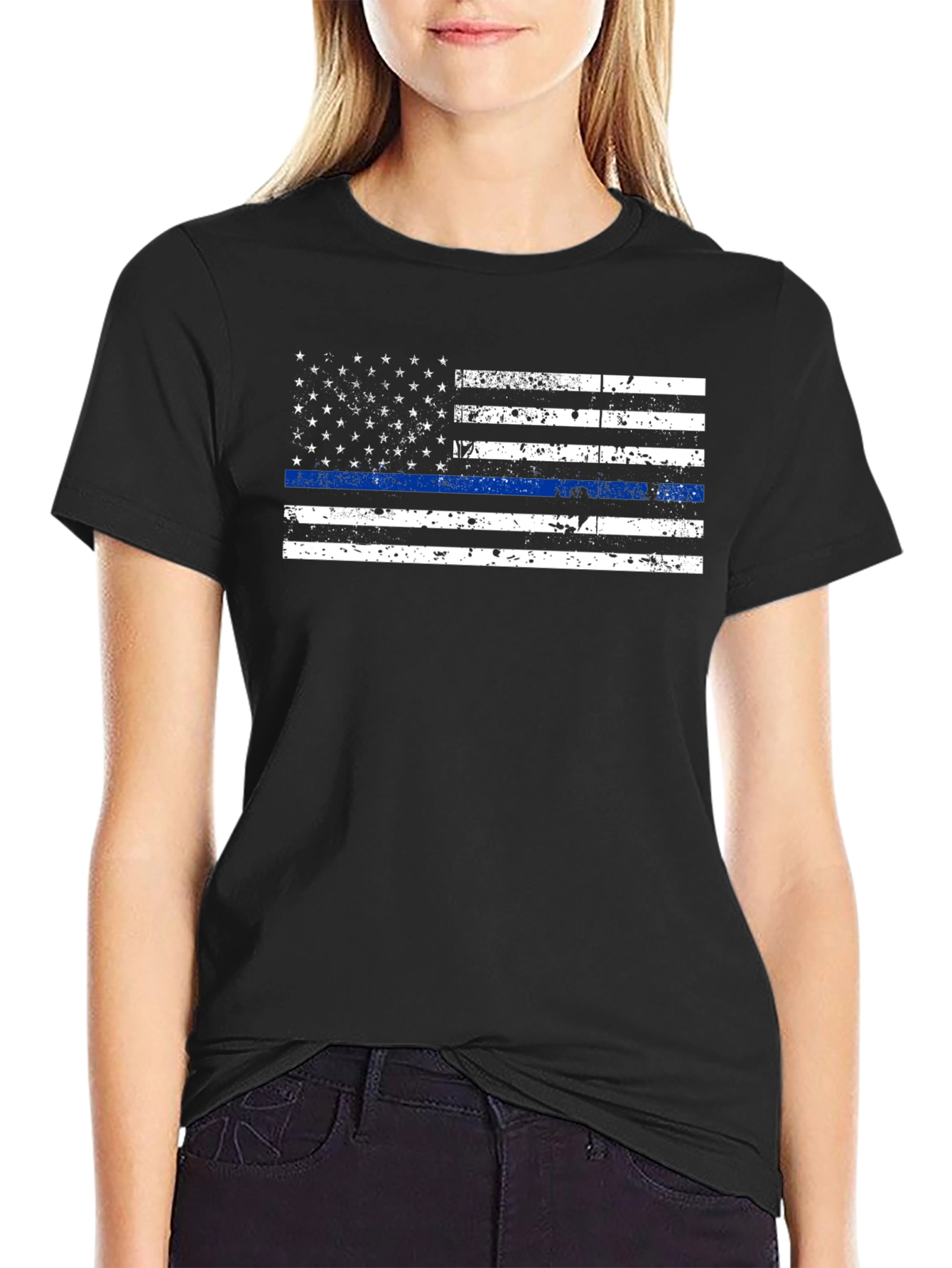 Thin Blue Line American Flag Graphic Tee