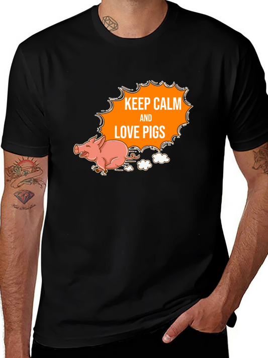 Keep Calm and Love Pigs Black T-Shirt