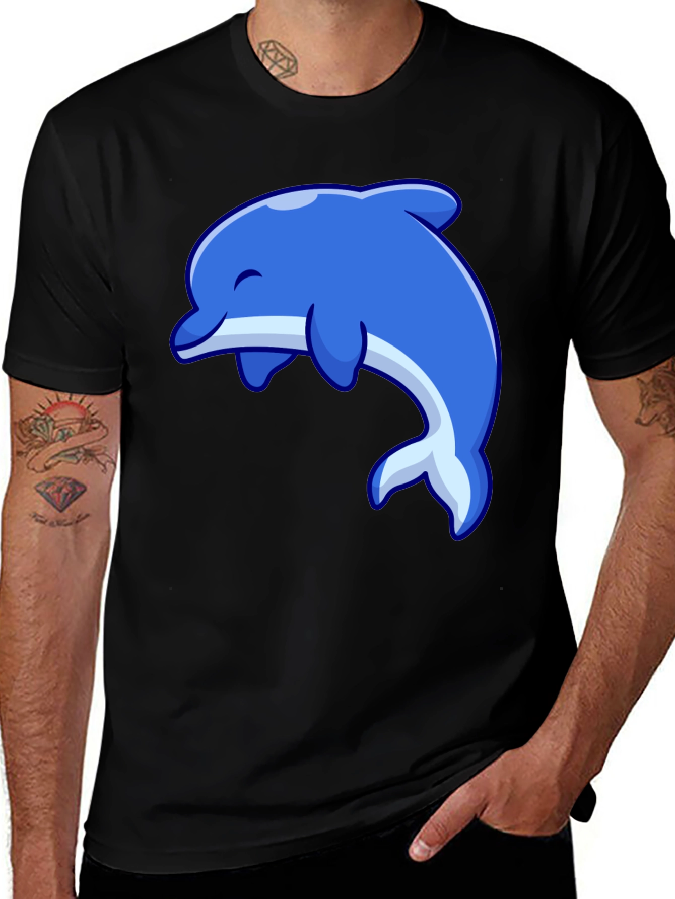 Dolphin Graphic Tee - Black Cotton Casual Shirt