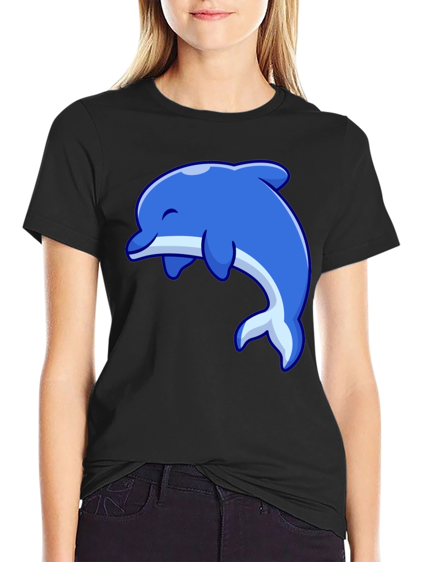 Dolphin Graphic Tee - Black Cotton Casual Shirt
