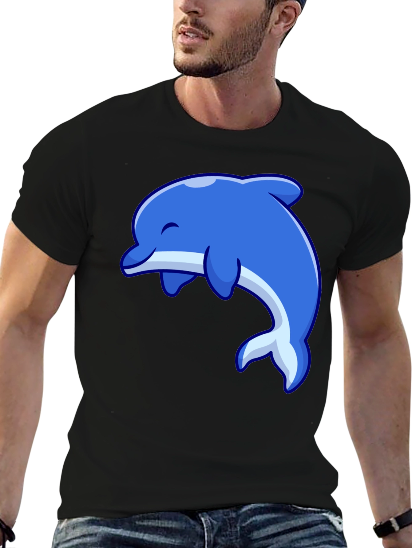 Dolphin Graphic Tee - Black Cotton Casual Shirt