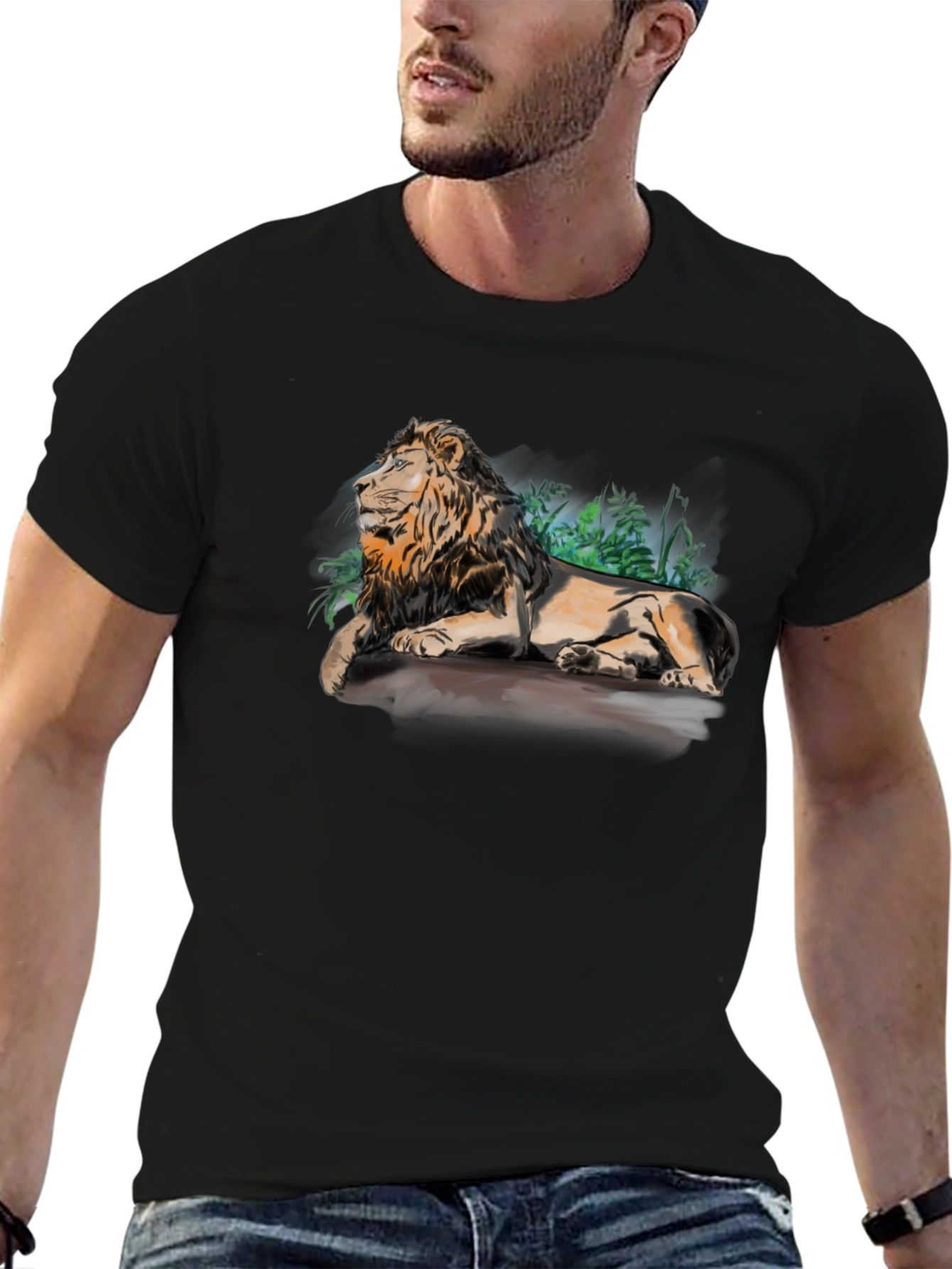 Lion Graphic Print T-Shirt - Relaxed Fit