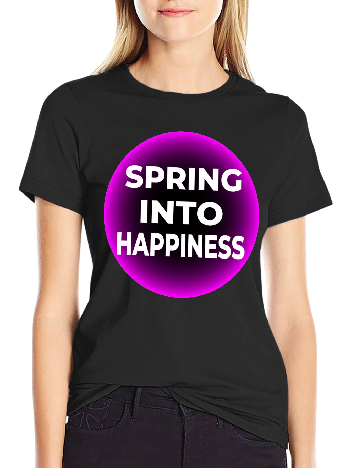 Spring Into Happiness Graphic Tee - Black