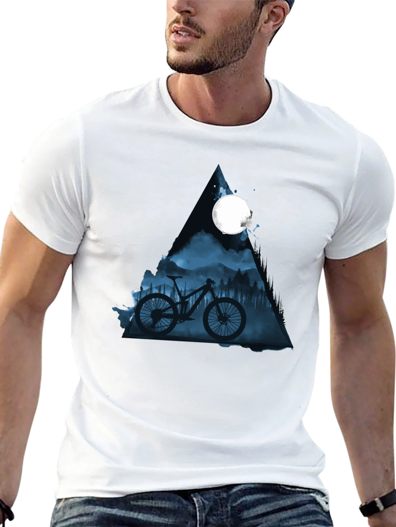 Mountain Bike Moon Graphic Tee - Stylish Black T-Shirt