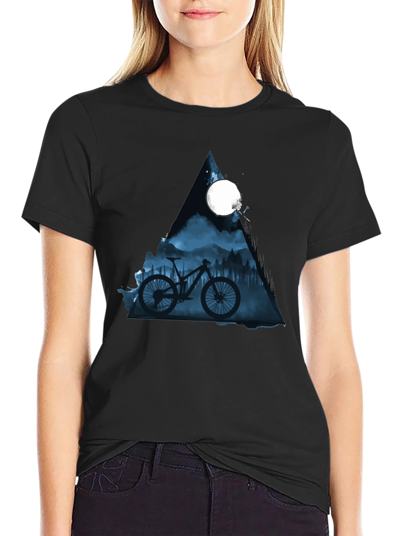 Mountain Bike Moon Graphic Tee - Stylish Black T-Shirt