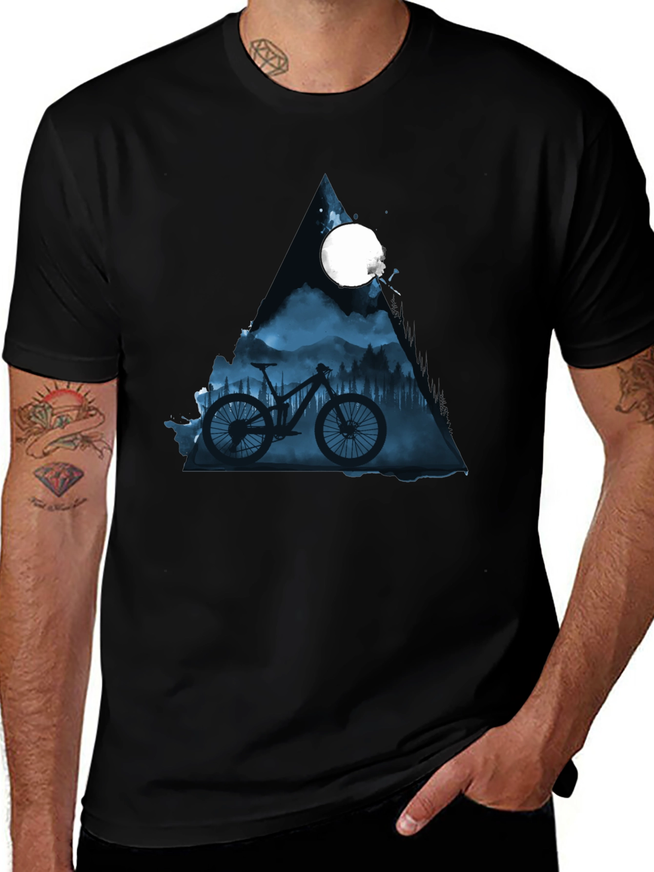 Mountain Bike Moon Graphic Tee - Stylish Black T-Shirt