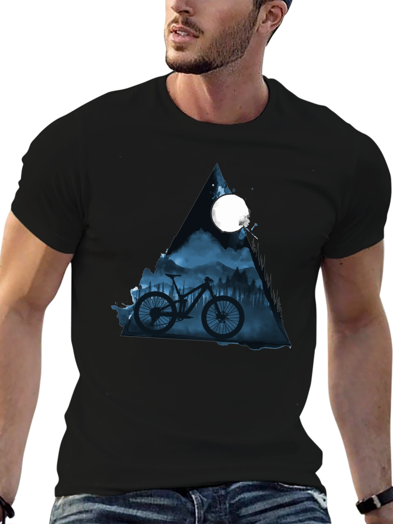 Mountain Bike Moon Graphic Tee - Stylish Black T-Shirt