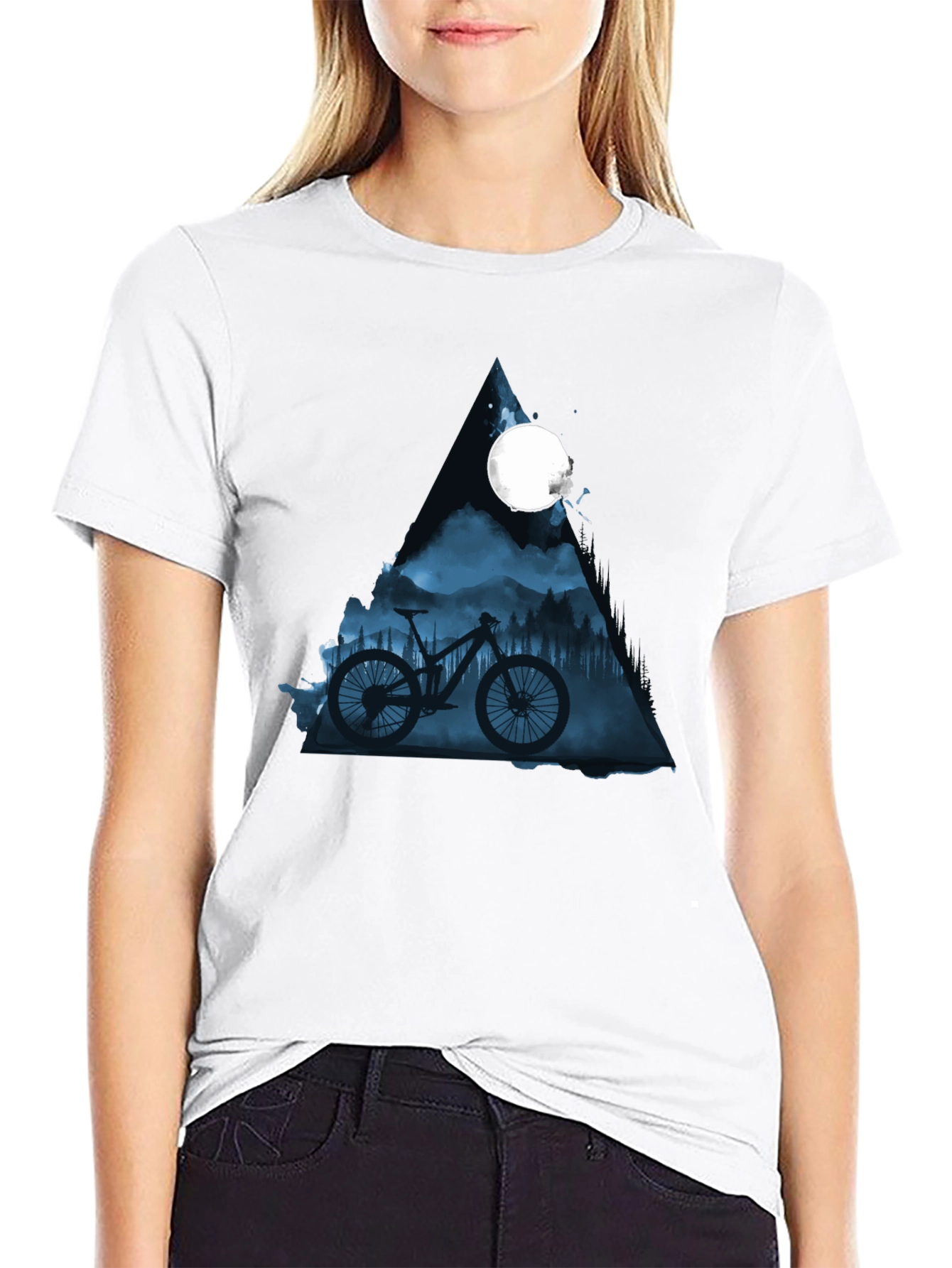Mountain Bike Moon Graphic Tee - Stylish Black T-Shirt