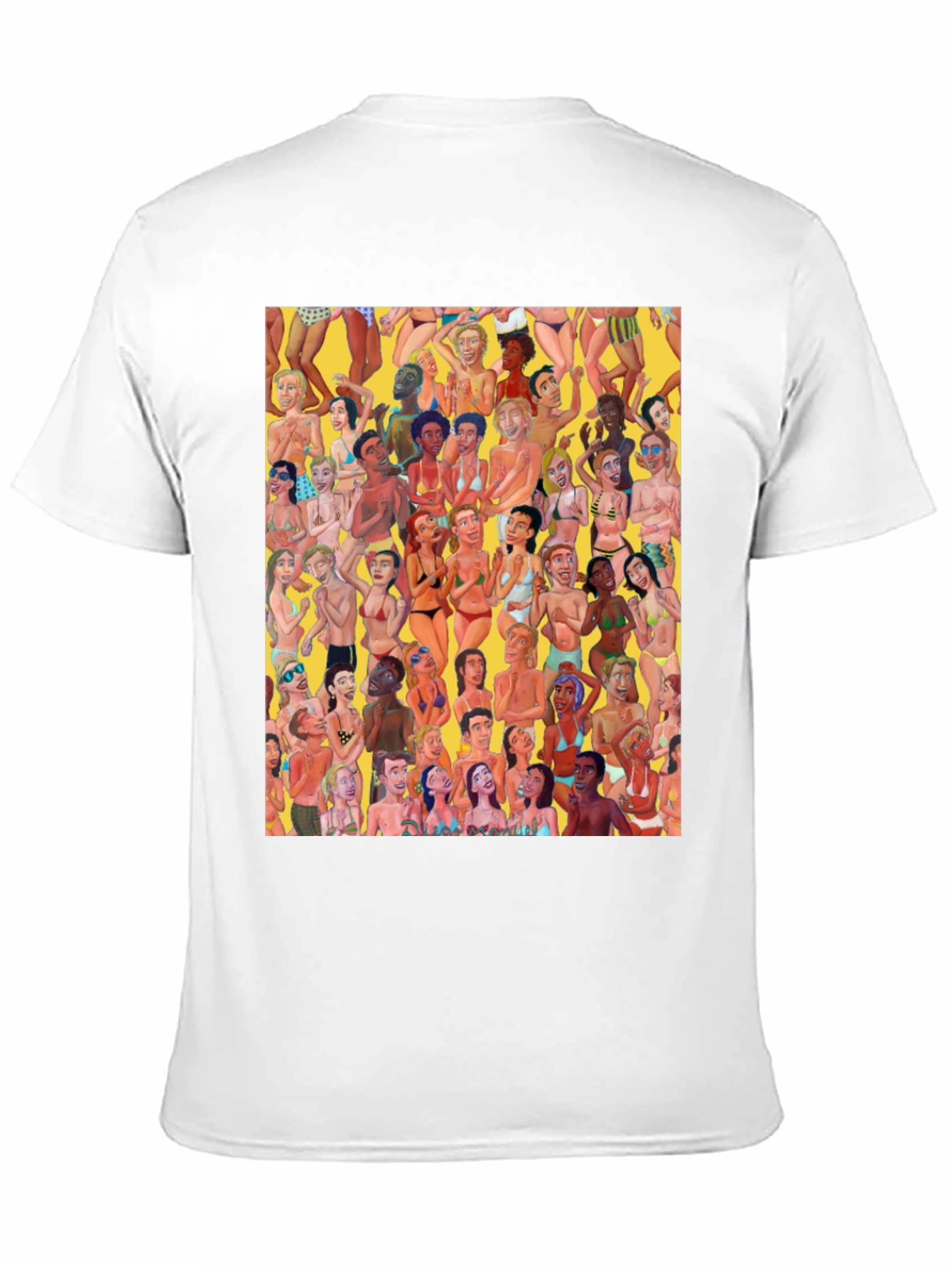 Beach Crowd Graphic Tee - Black Cotton T-Shirt