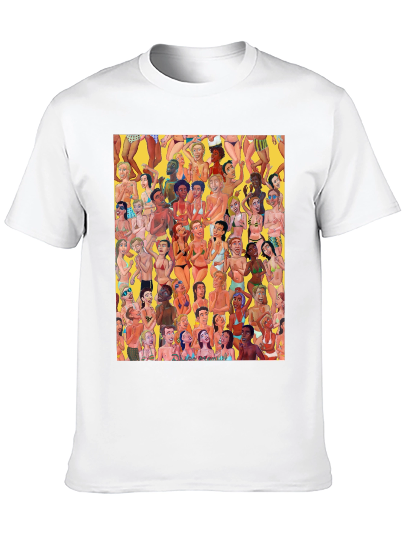 Beach Crowd Graphic Tee - Black Cotton T-Shirt