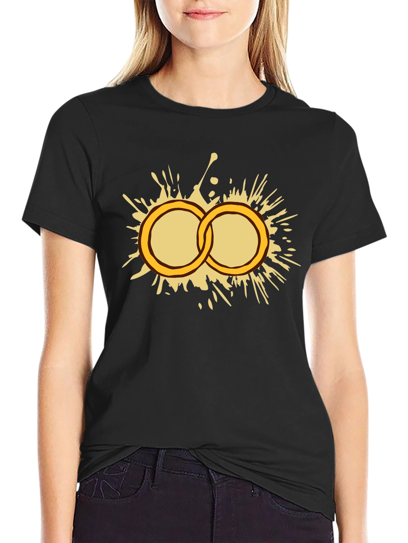 Gold Rings Graphic Tee - Stylish Black T-Shirt