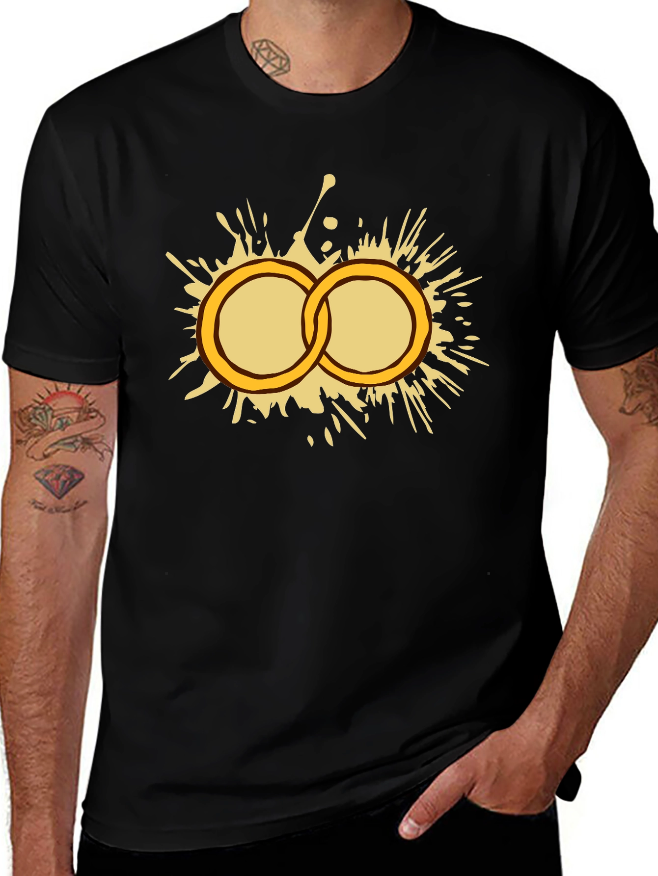 Gold Rings Graphic Tee - Stylish Black T-Shirt
