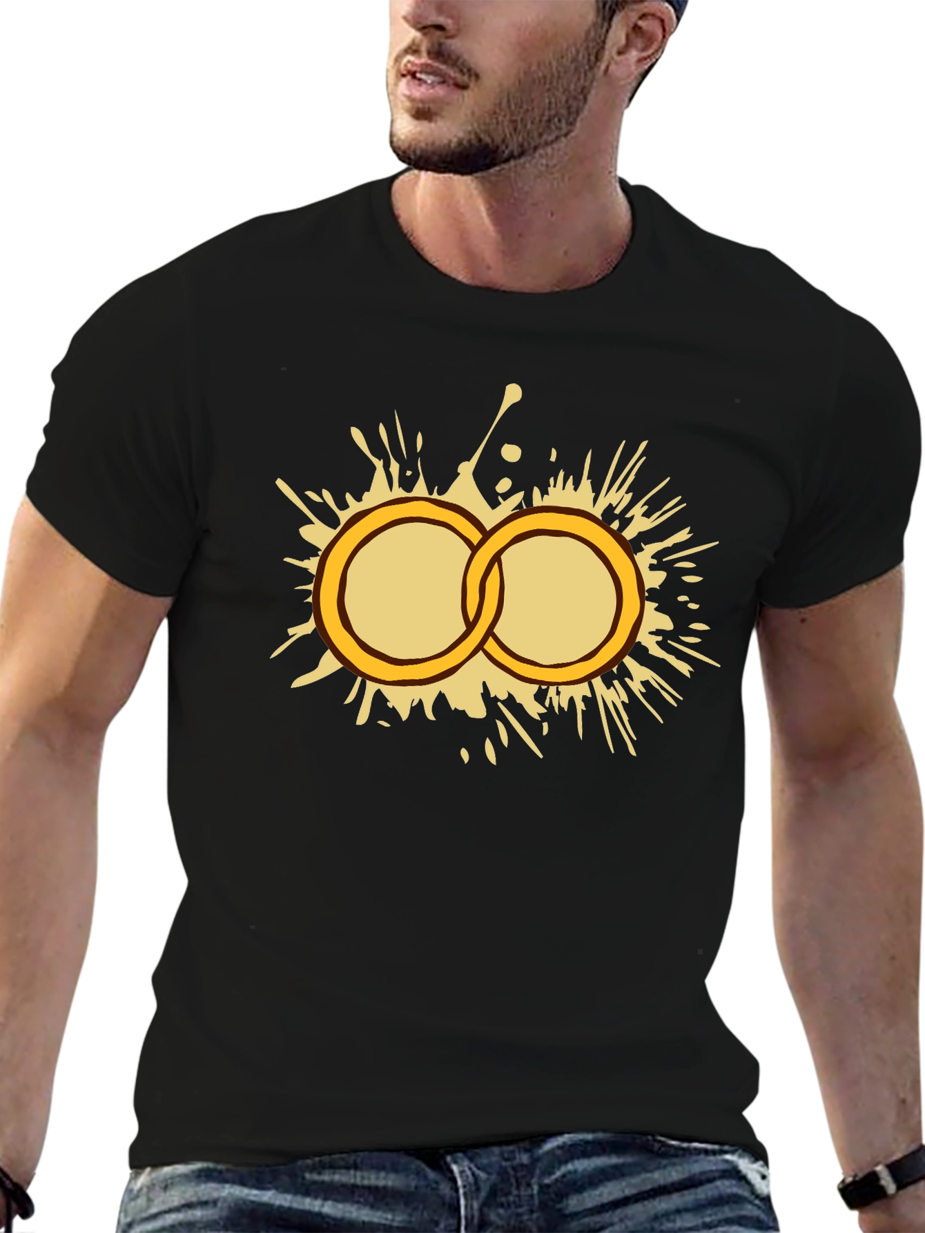 Gold Rings Graphic Tee - Stylish Black T-Shirt