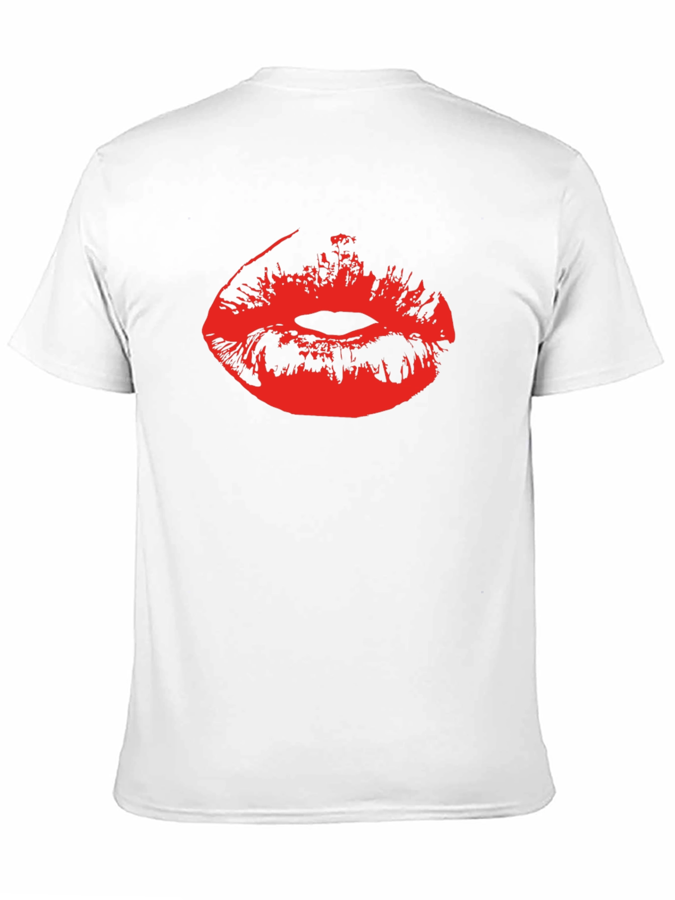 Red Lips Print Black Cotton T-Shirt