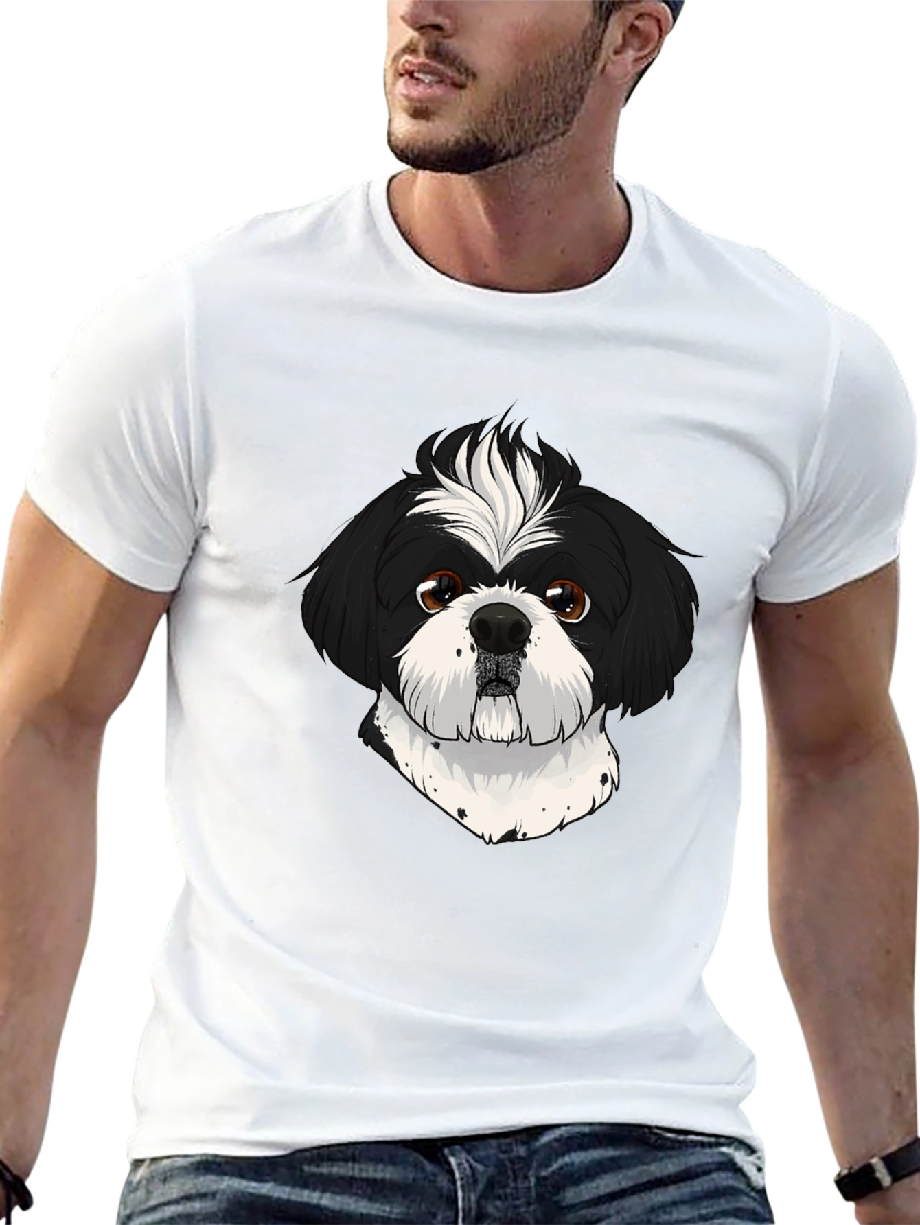 Shih Tzu Dog Graphic Print Black T-Shirt