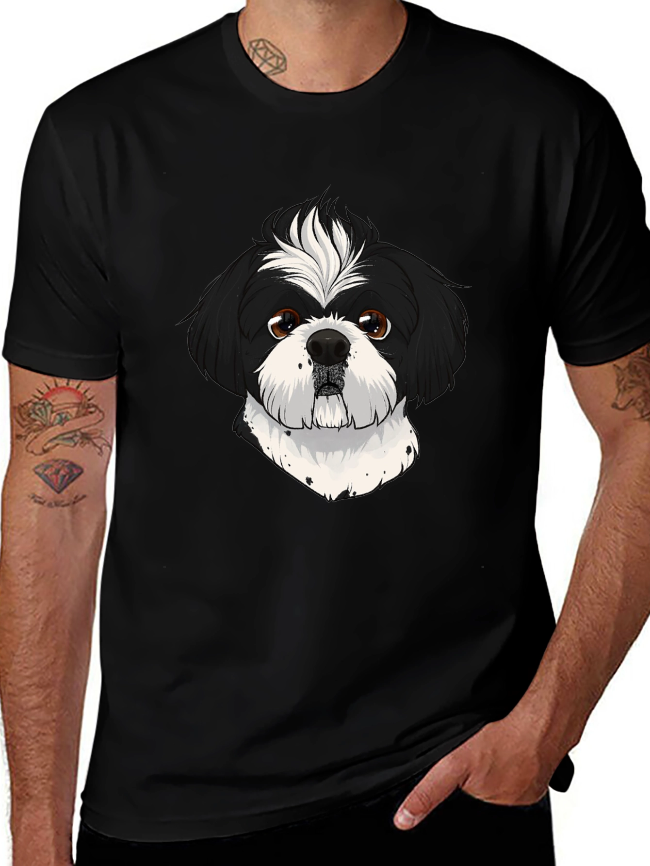 Shih Tzu Dog Graphic Print Black T-Shirt