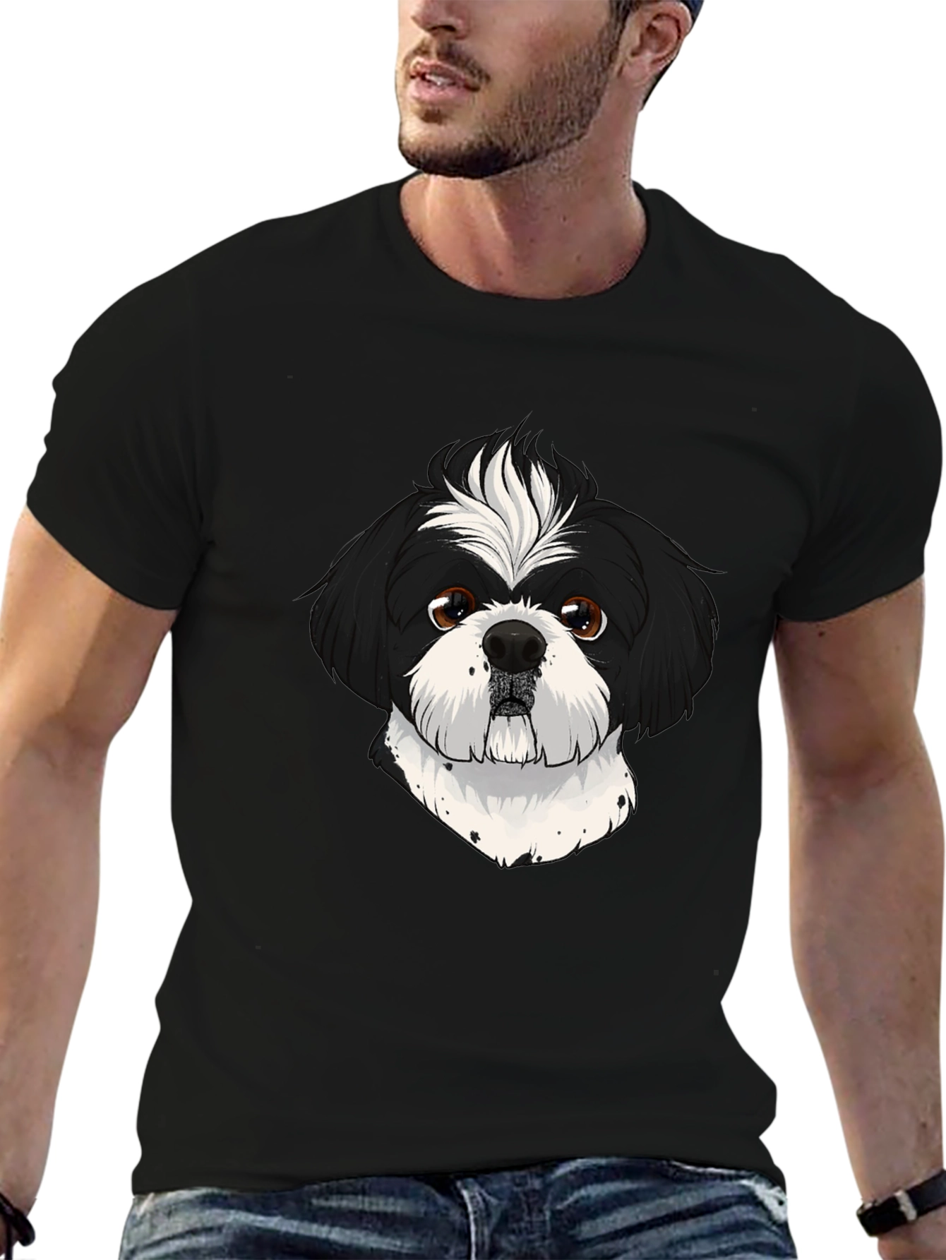 Shih Tzu Dog Graphic Print Black T-Shirt