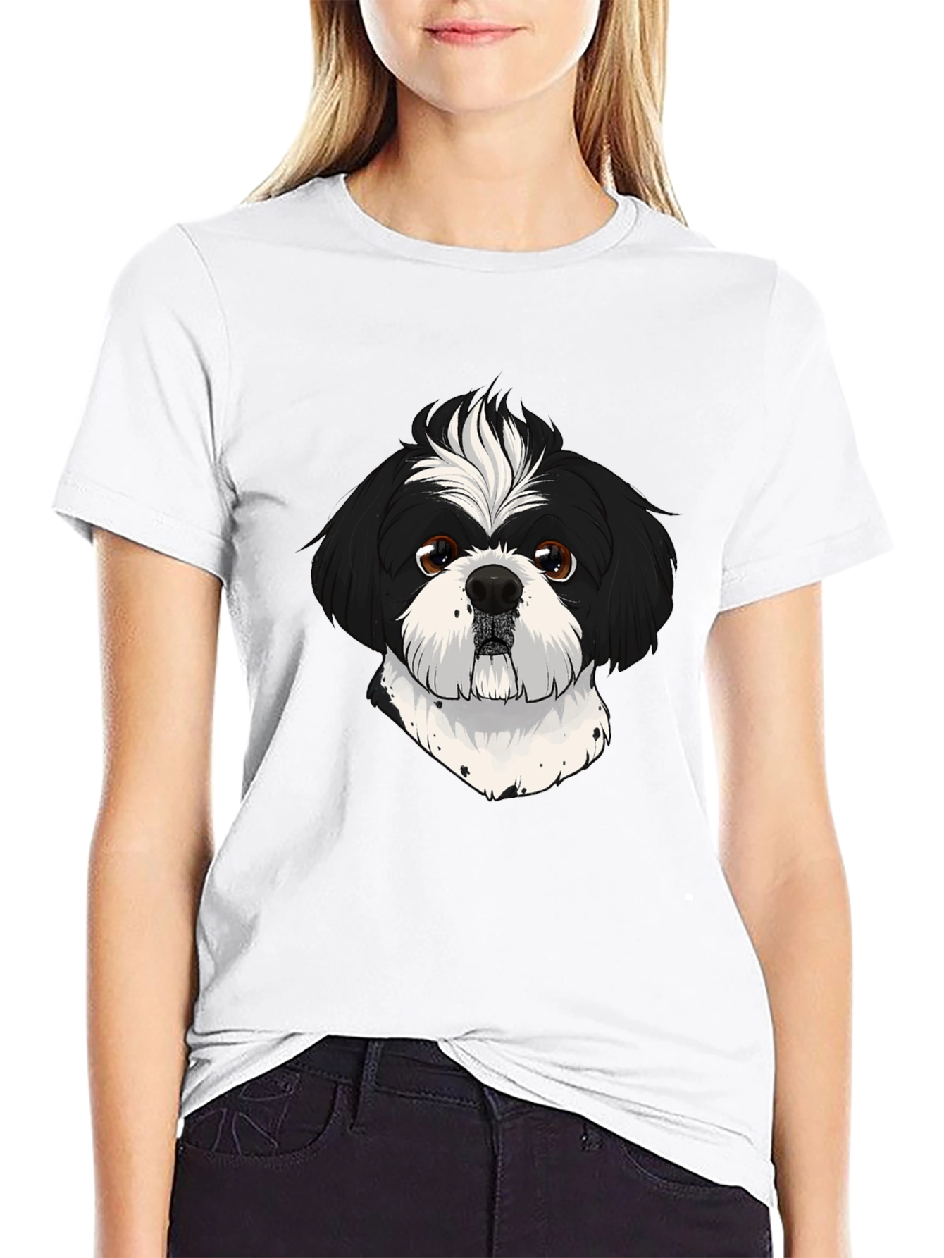 Shih Tzu Dog Graphic Print Black T-Shirt