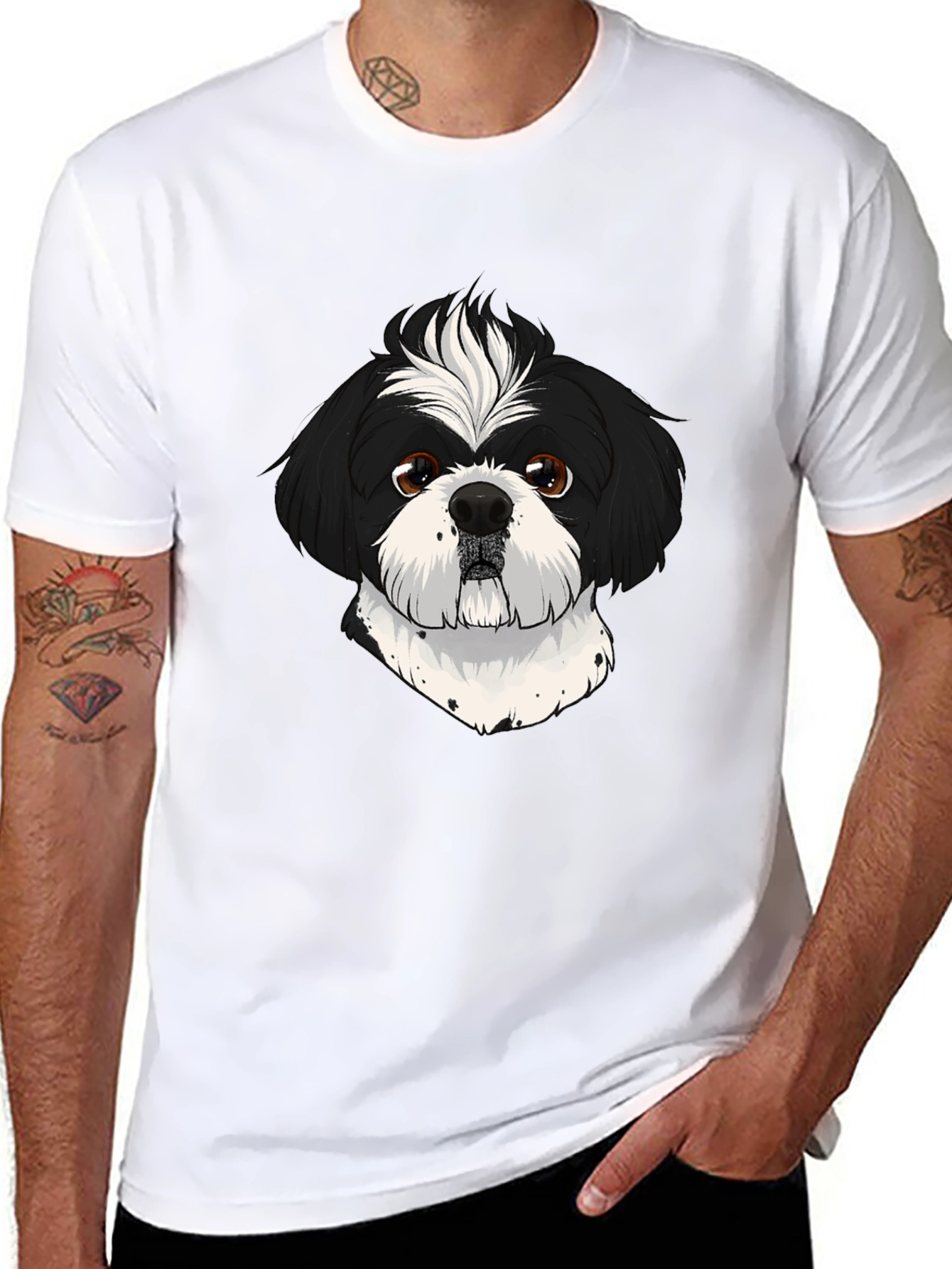 Shih Tzu Dog Graphic Print Black T-Shirt
