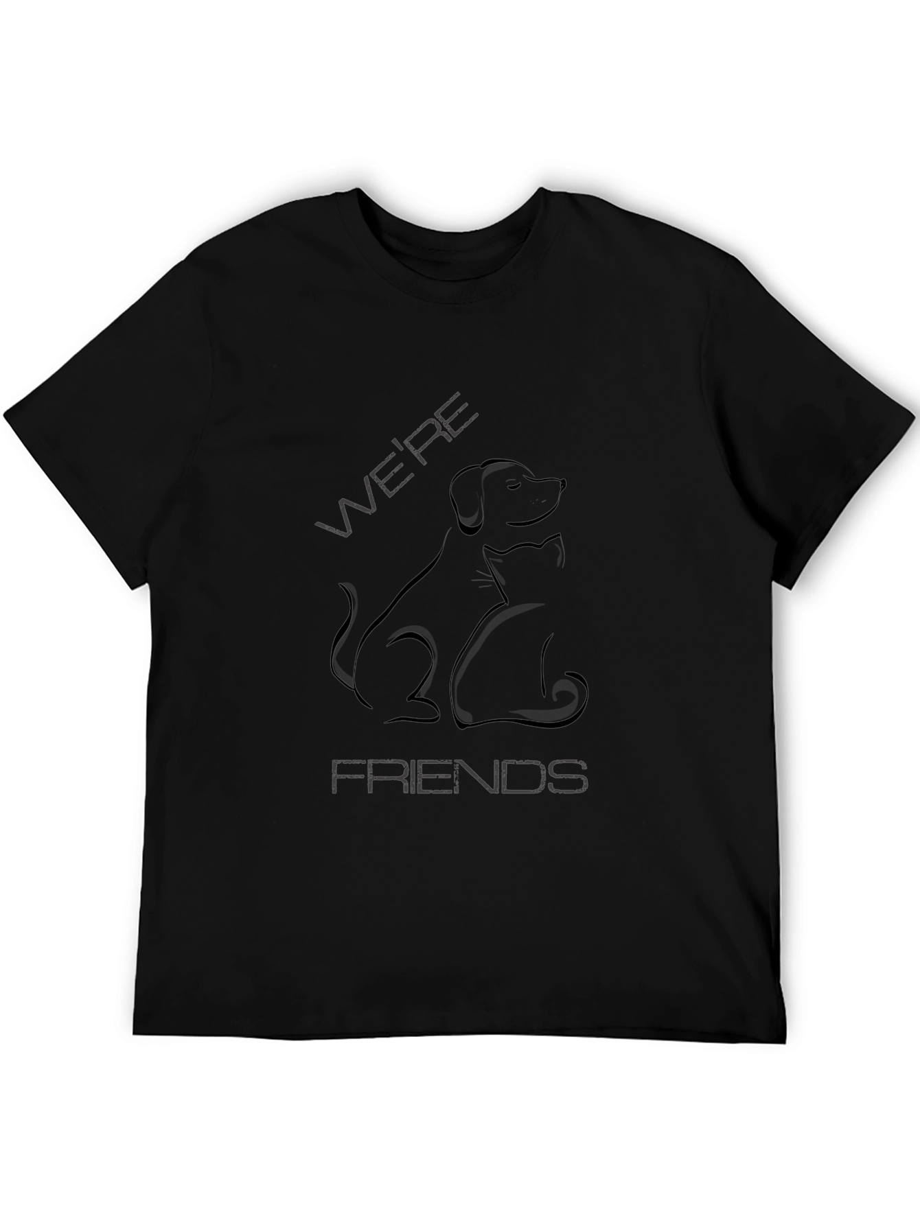 Dog and Cat Were Friends Black T-Shirt
