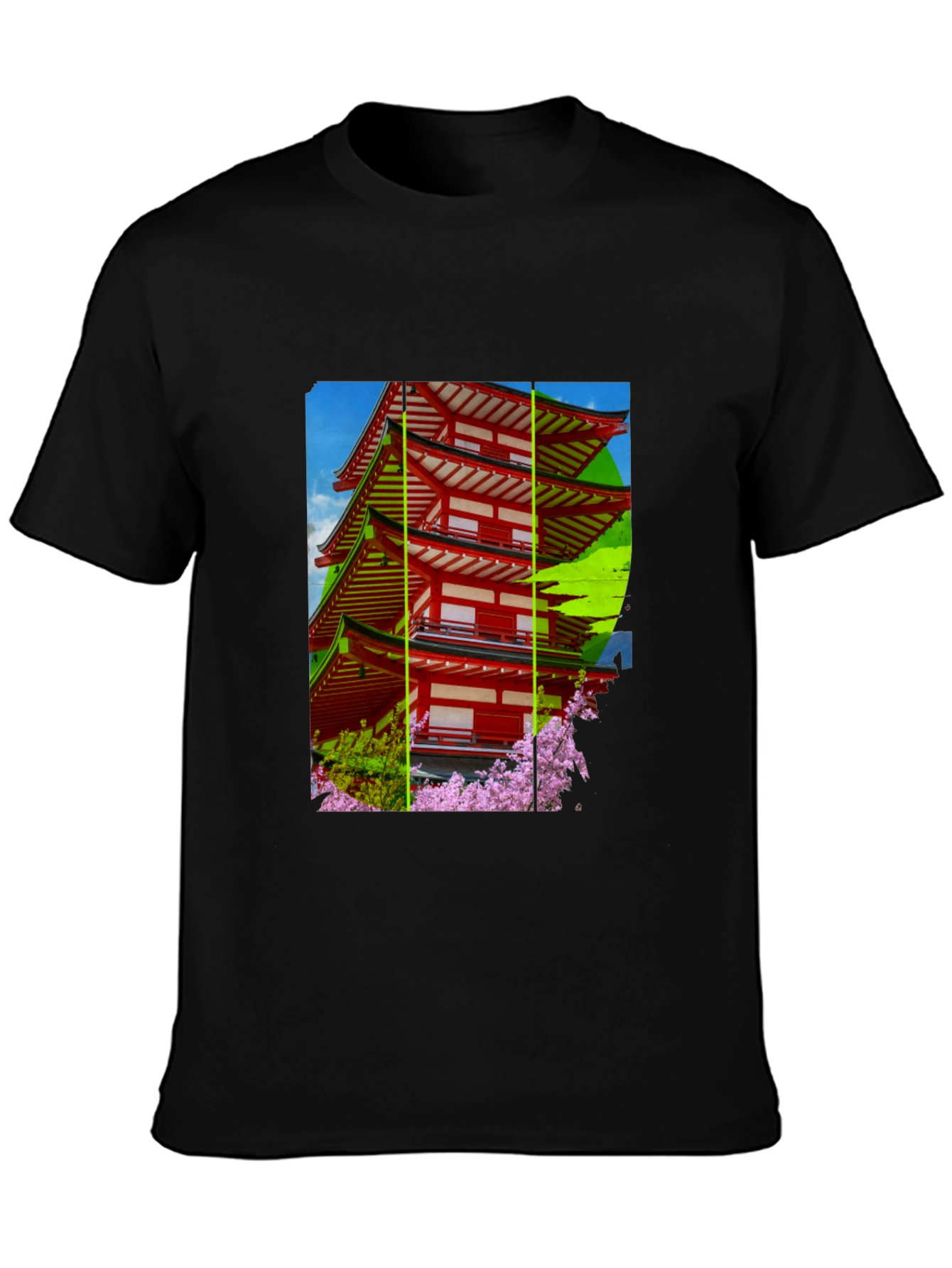 Japanese Pagoda T-Shirt - Black Cotton Blend